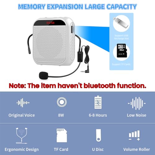 ZORBES Voice Amplifier for Teachers - Microphone Headset Set 2200 mAh, with Headset Microphone Support TF Card/U Flash Disk, Portable Voice Amplifier for Teachers, tour guide, coach, speaker ZORBES Voice Amplifier for Teachers - Microphone Headset Set 2200 mAh, with Headset Microphone Support TF Card/U Flash Disk, Portable Voice Amplifier for Teachers, tour guide, coach, speaker